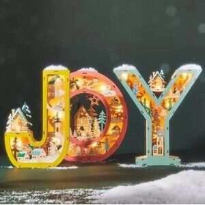 NEW Anthropologie Wonderland Scene Wooden Light-Up JOY Monogram Letters